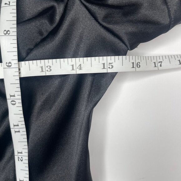 Guess Vintage Black Satin Empire Waist Mini Dress Puffed Sleeves Keyhole Neck 5 - Picture 9 of 13